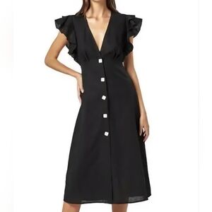 Charlie Holiday Black Button-Down Midi Dress